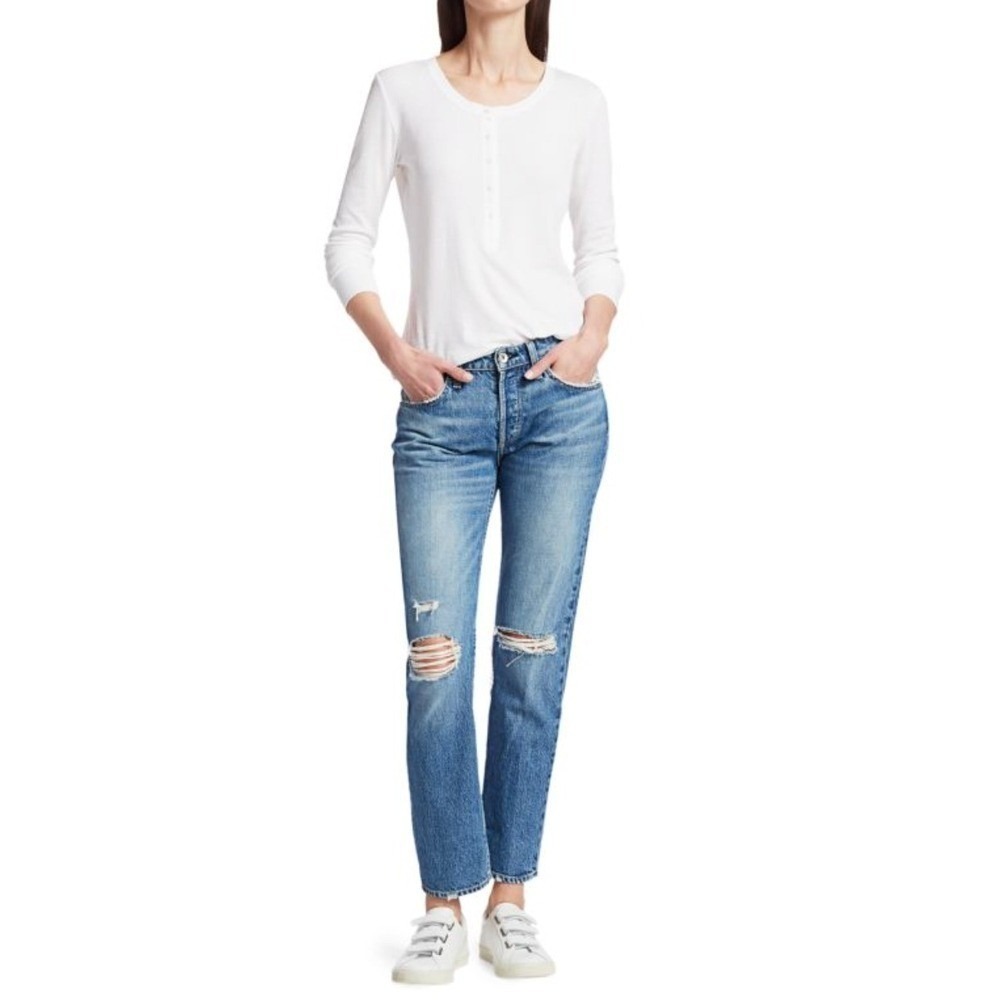 Rag & Bone Rosa Mid Rise Boyfriend Jeans Distressed Cotton Bristol Wash Denim 27